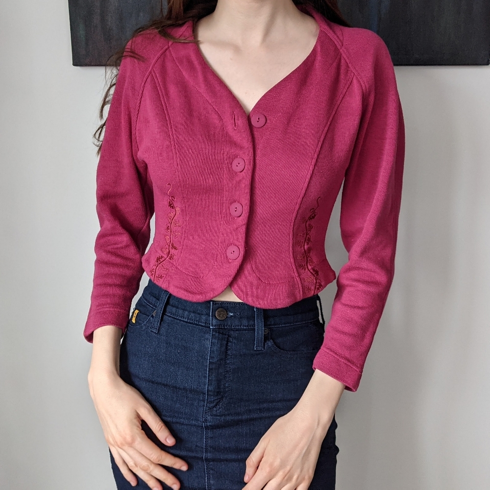 Vintage Rasberry Fitted Button Up Blouse